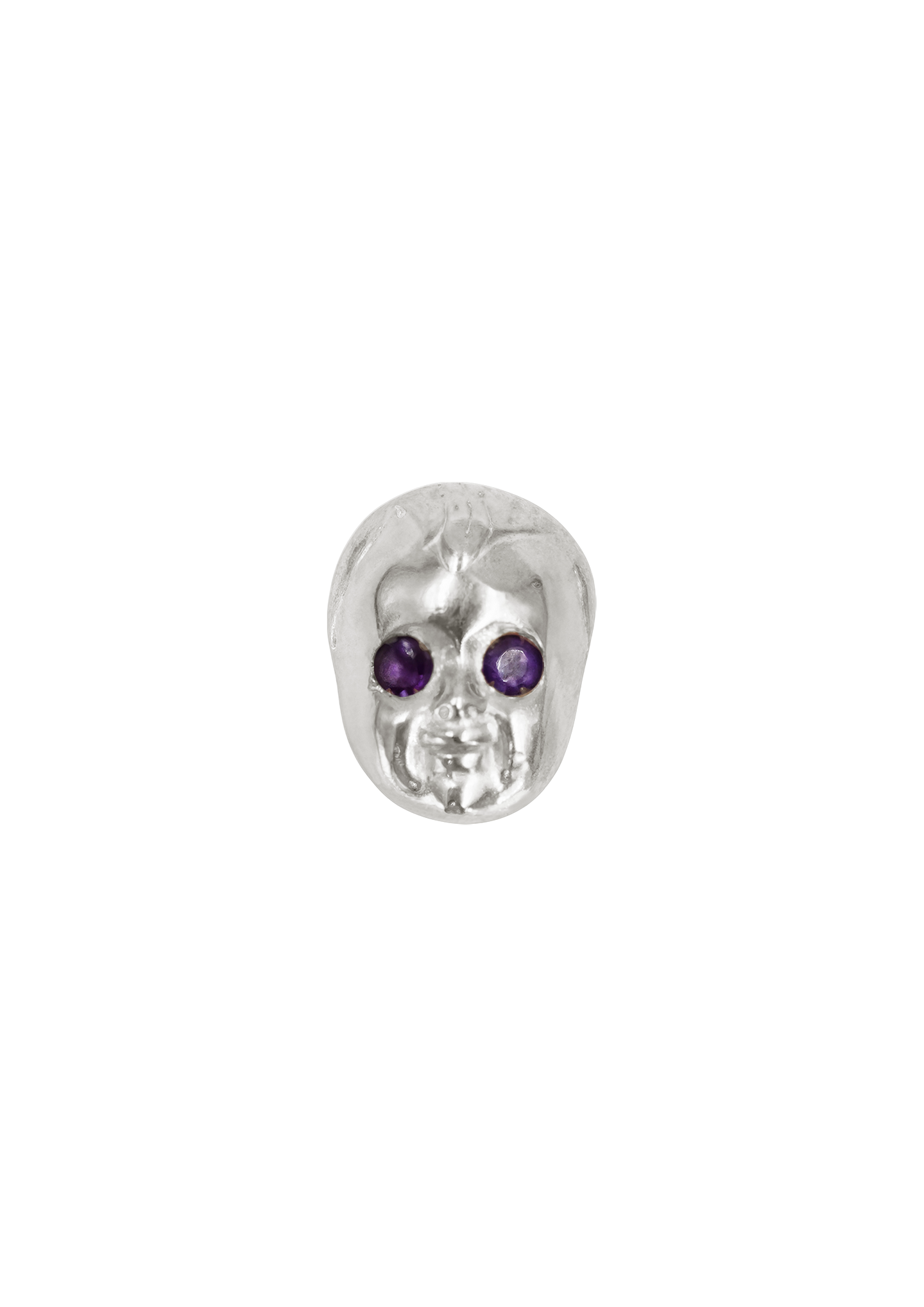 ALF Jewelry Baby earring in 925 sterling silver with amethyst eyes, artisanal luxury piece.