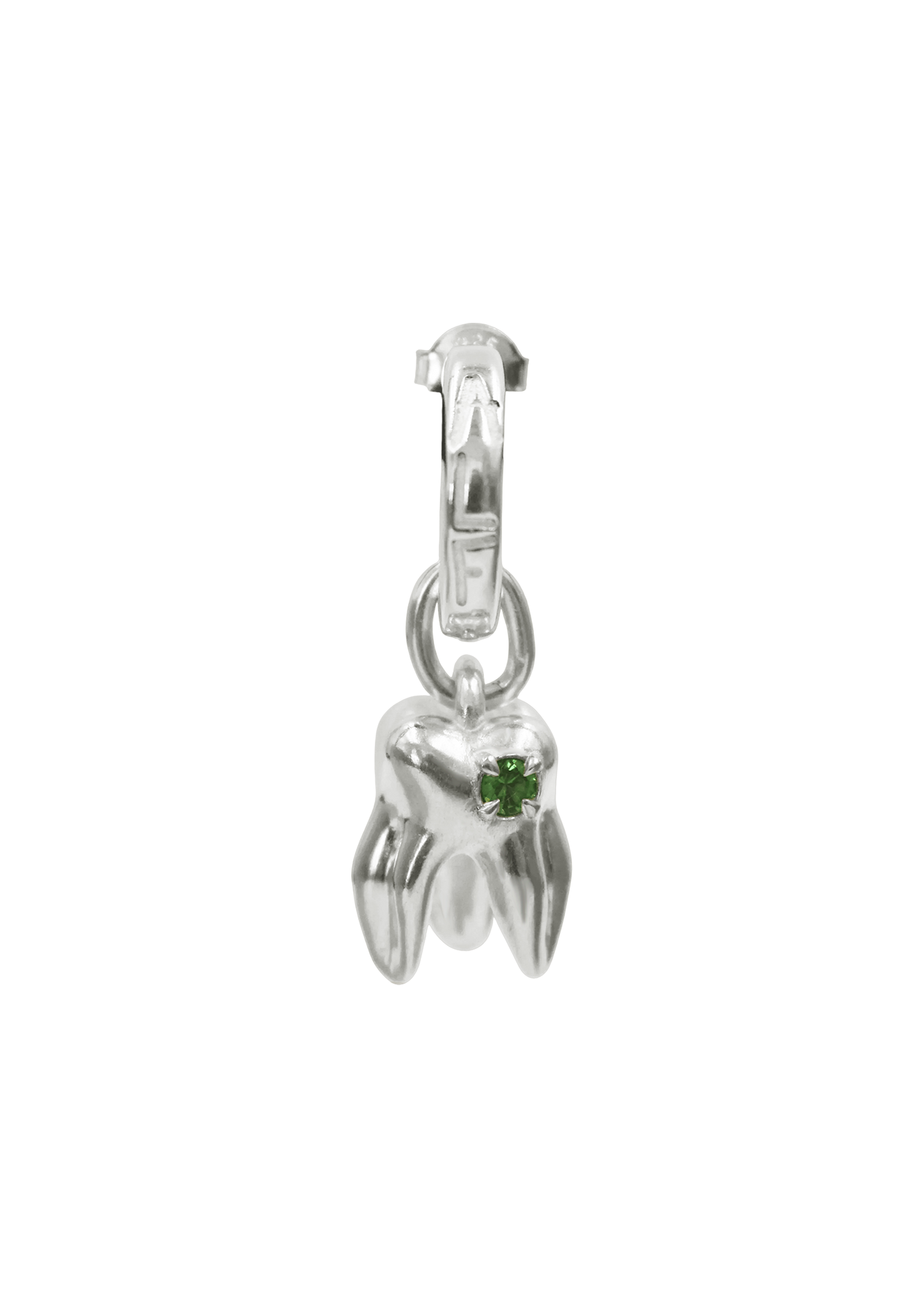 ALF Jewelry molar hoop earring in 925 sterling silver with green amethyst stone, artisanal luxury piece, handmade Paris