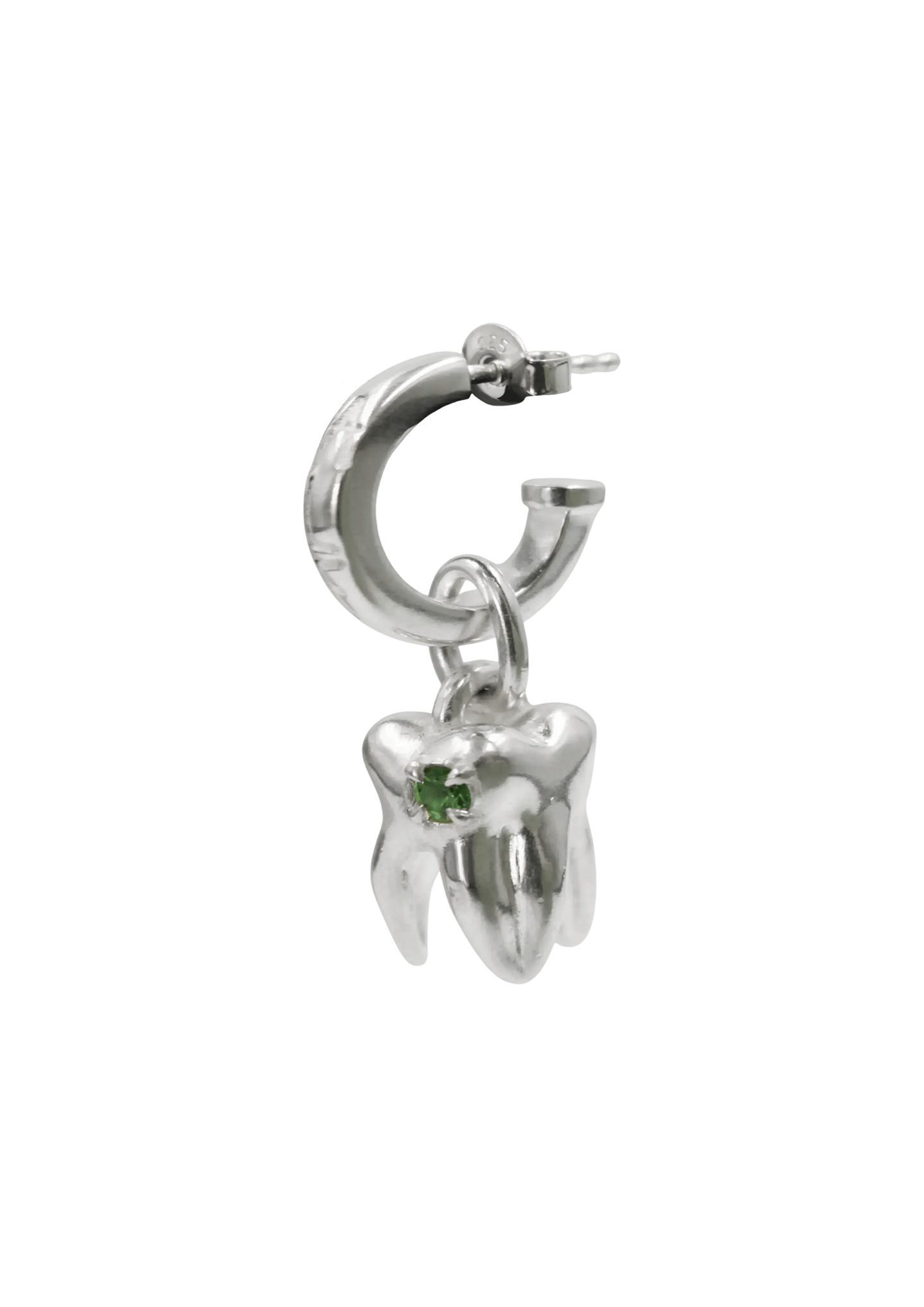 ALF Jewelry molar hoop earring in 925 sterling silver with green amethyst stone, artisanal luxury piece, handmade Paris