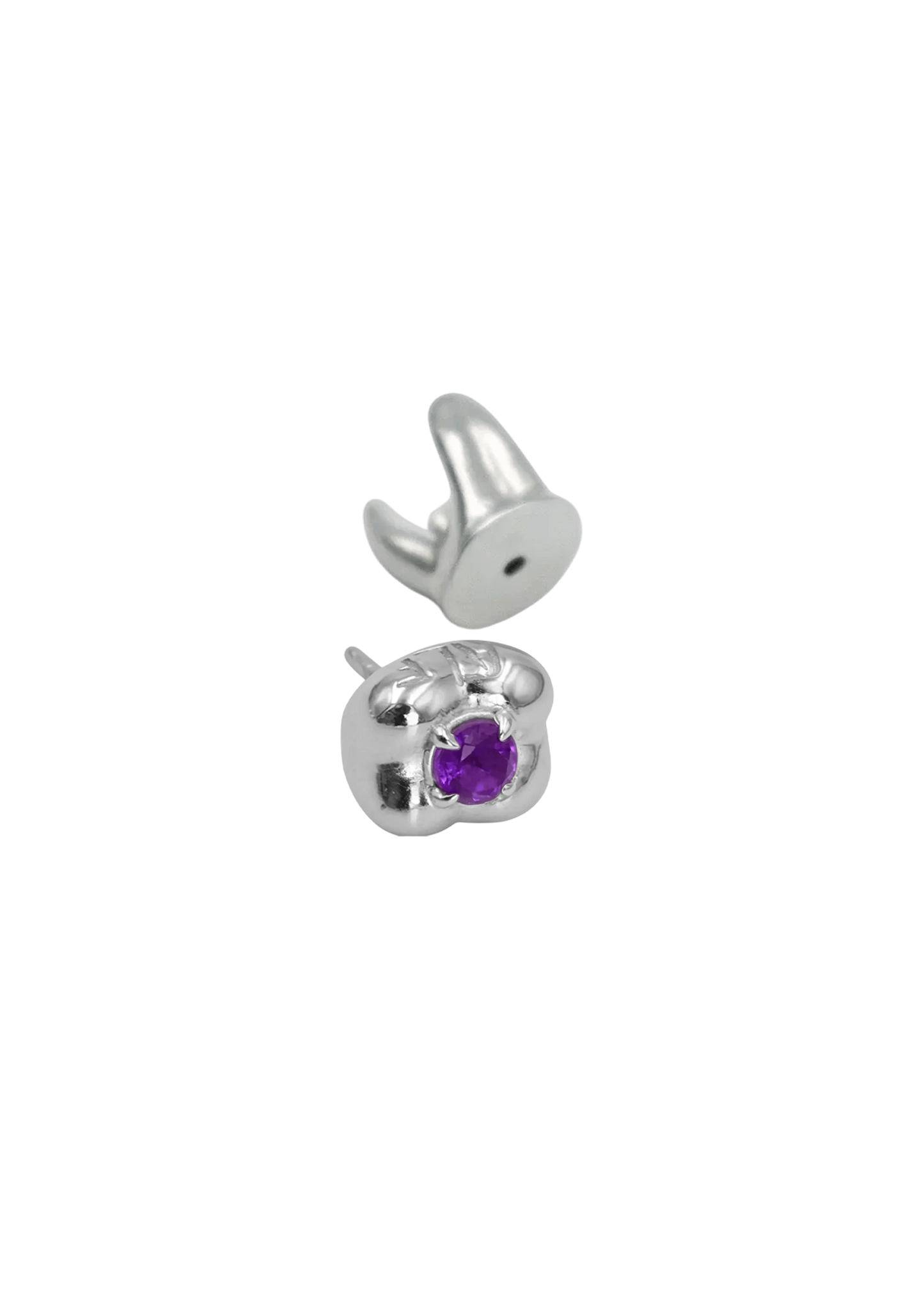 ALF Jewelry double sided Molar tooth earring in 925 sterling silver and a purple amethyst stone, artisanal luxury piece, handmade Paris