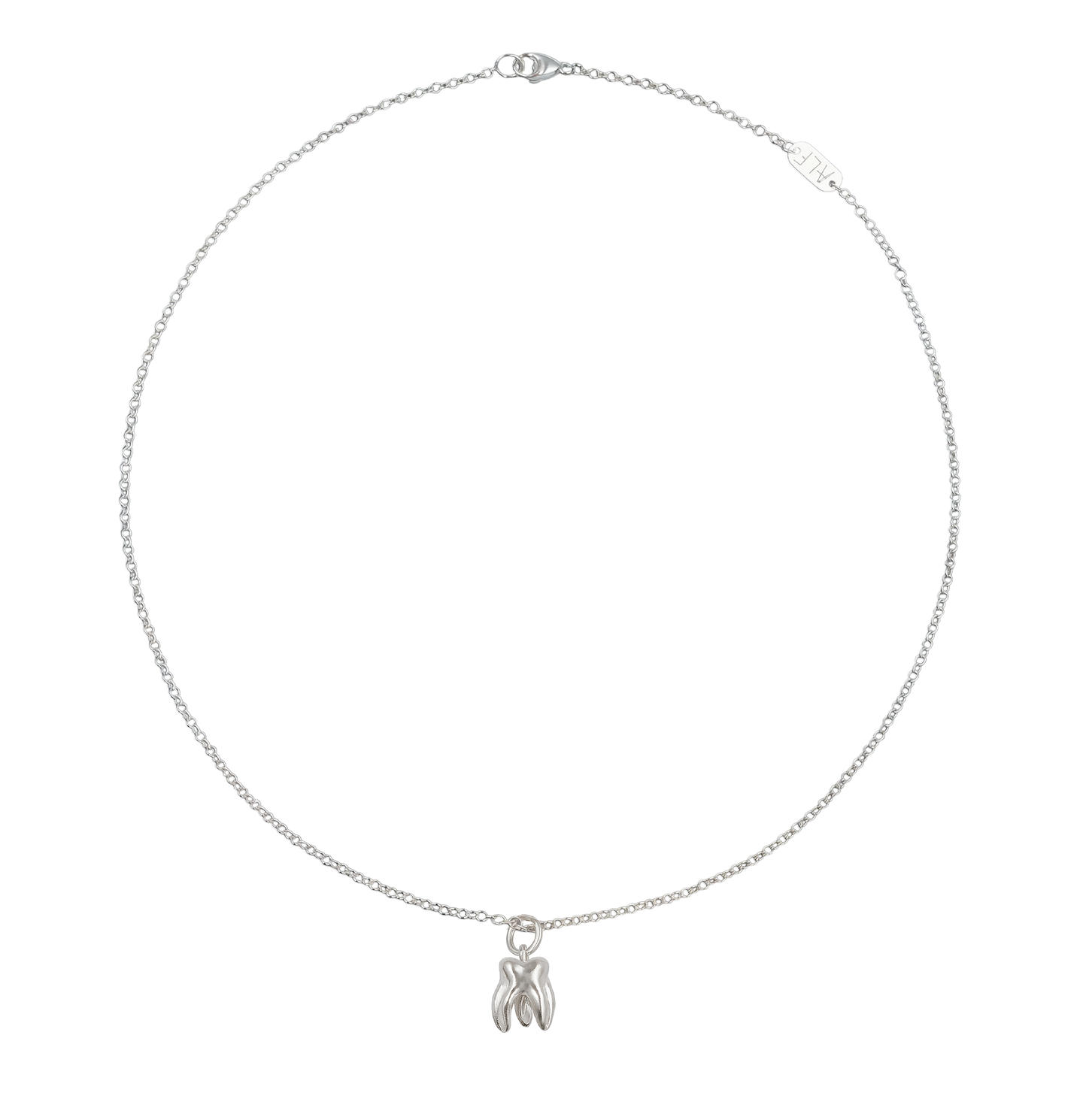 ALF Jewelry molar pendant necklace in 925 sterling silver, artisanal luxury piece, handmade Paris, fine chain in 925 sterling silver