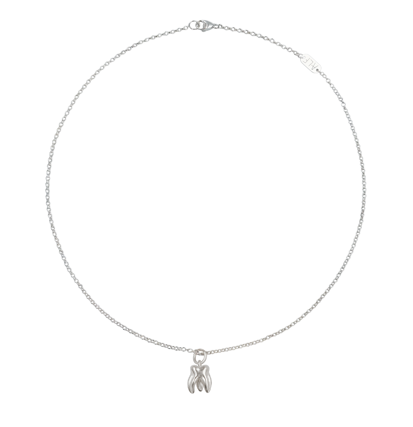 ALF Jewelry molar pendant necklace in 925 sterling silver, artisanal luxury piece, handmade Paris, fine chain in 925 sterling silver
