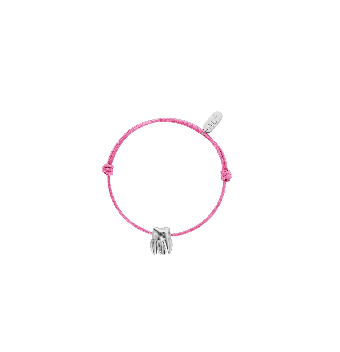 Handcrafted ALF Jewelry Molar Cord Bracelet in 925 sterling silver and adjustable light pink nylon cord.