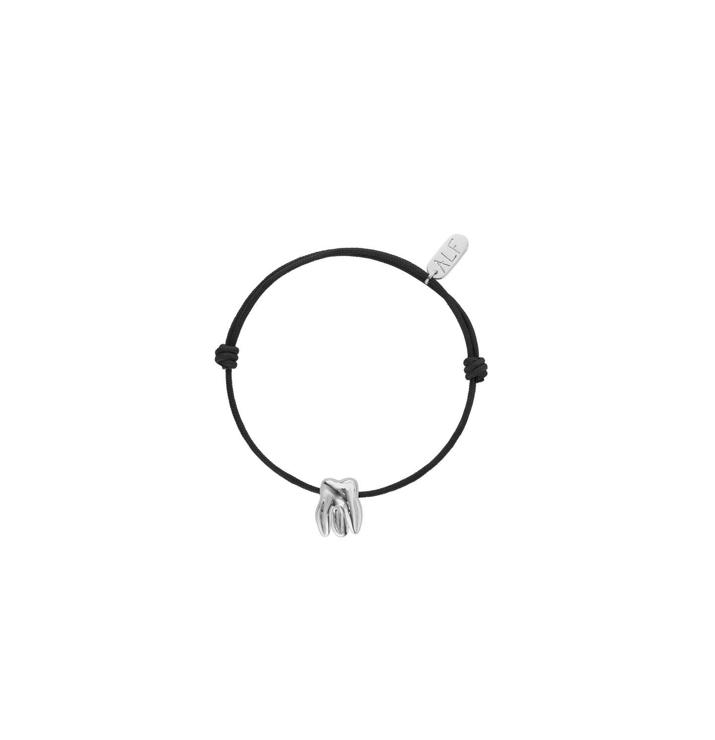 Handcrafted ALF Jewelry Molar Cord Bracelet in 925 sterling silver and adjustable nylon cord.