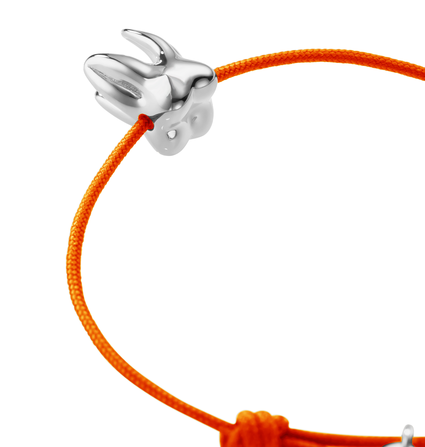 Handcrafted ALF Jewelry Molar Cord Bracelet in 925 sterling silver and adjustable orange nylon cord.
