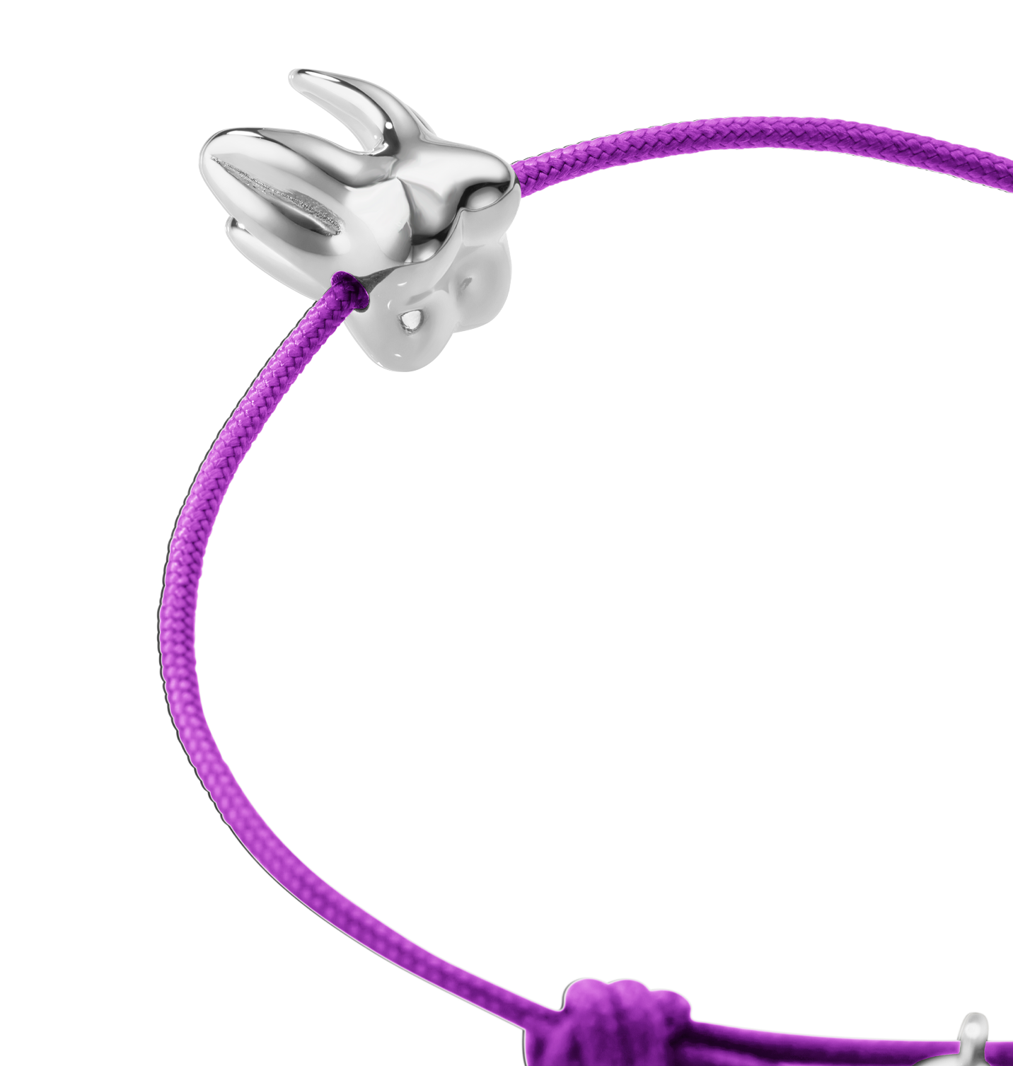 Handcrafted ALF Jewelry Molar Cord Bracelet in 925 sterling silver and adjustable purple nylon cord.