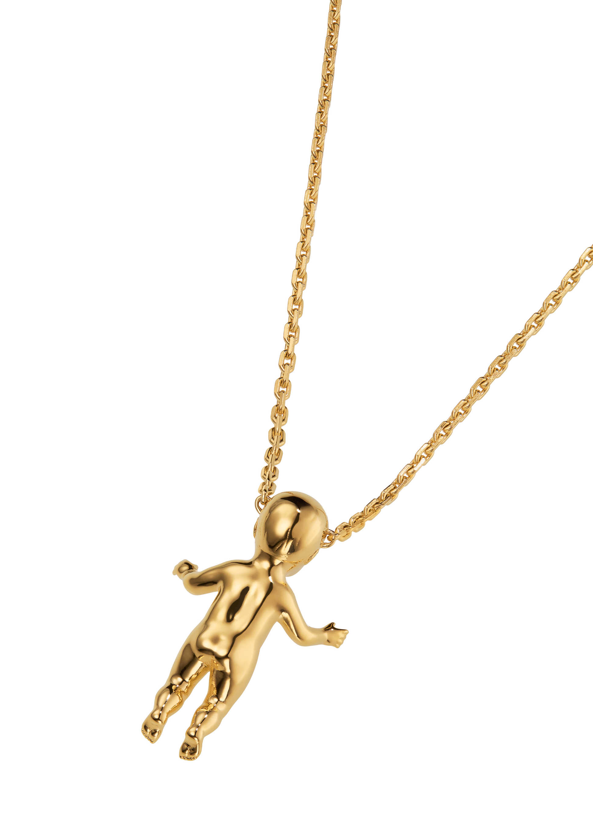 ALF Jewelry Baby Necklace in 18ct gold vermeil with tsavorite eyes and diamond detail, artisanal luxury piece.