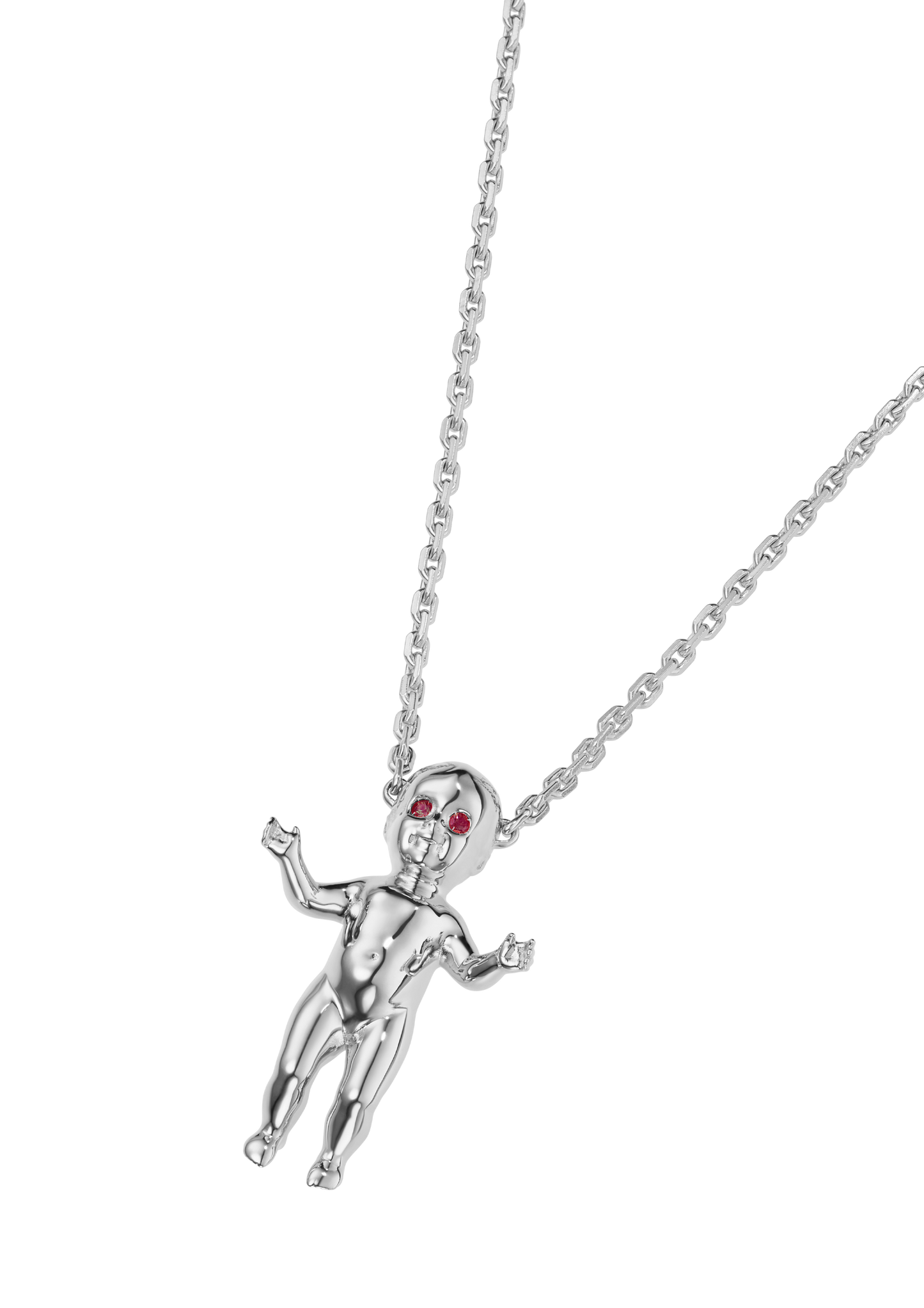 ALF Jewelry Baby Necklace in 925 sterling silver with pink rubies and diamond detail, artisanal luxury piece.