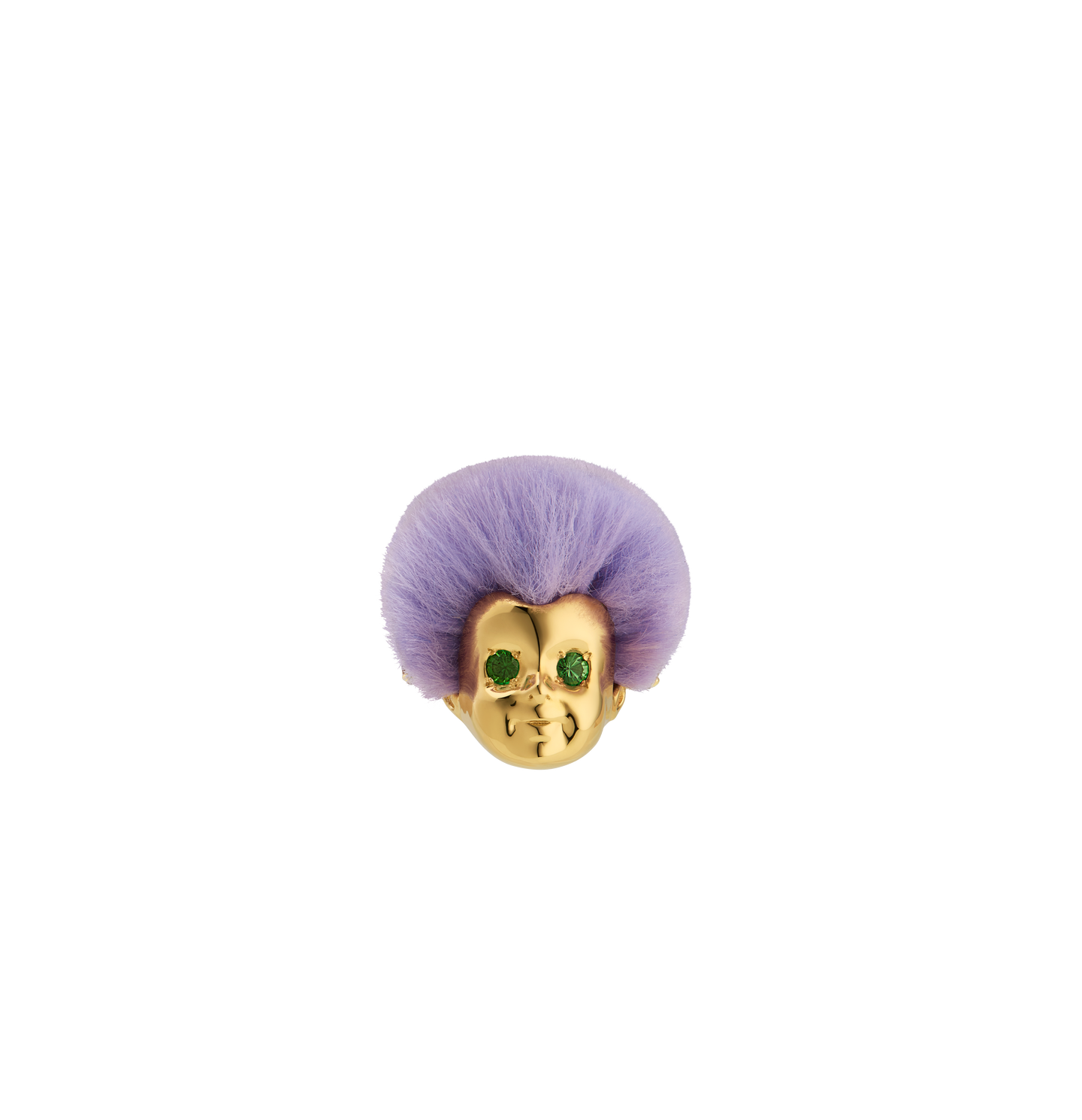 Luxury Baby Ring by ALF Jewelry in gold vermeil and sterling silver, purple recycled fur, tsavorite eyes, size 54.