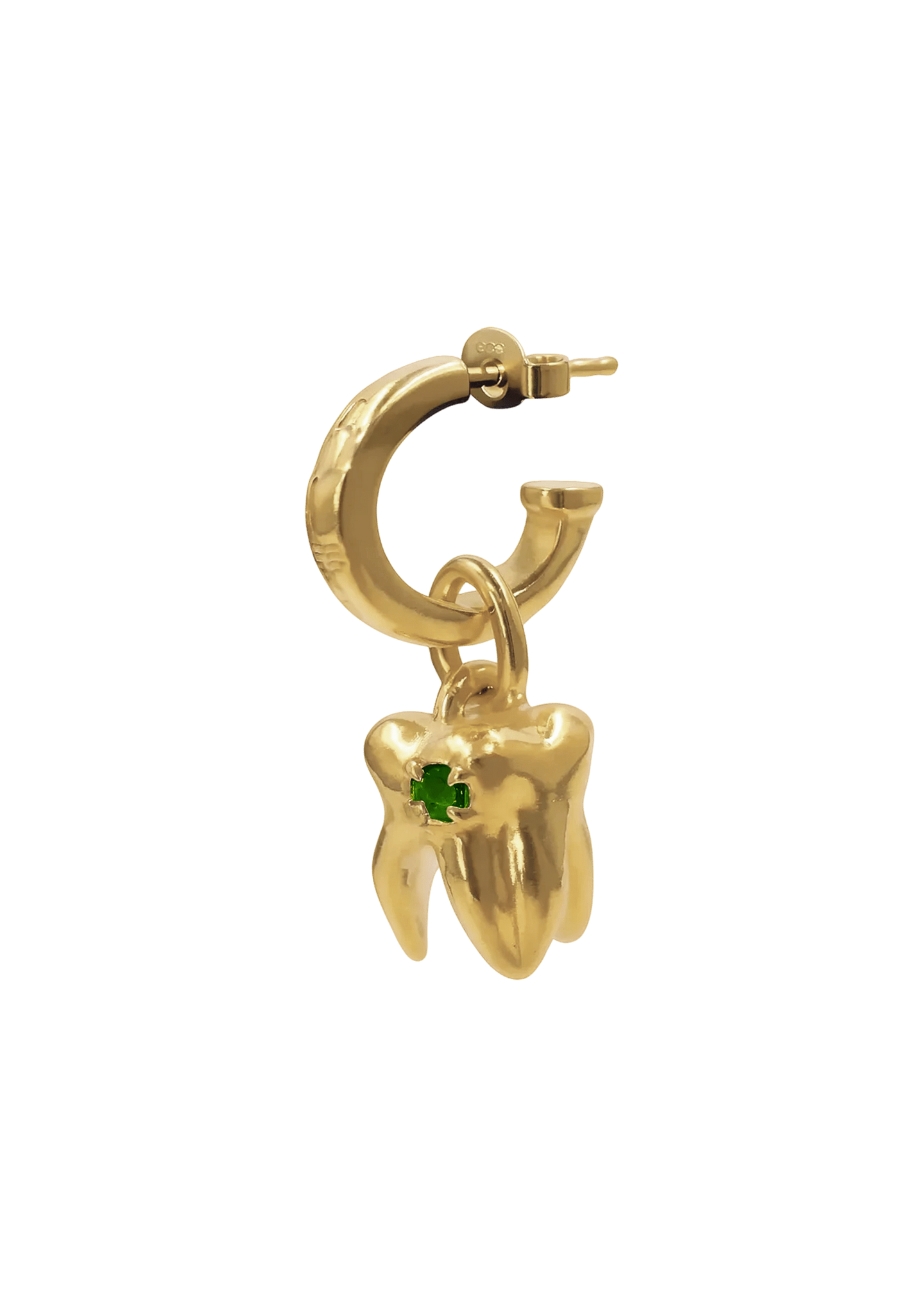 ALF Jewelry molar hoop earring in 18 karat gold vermeil with green amethyst stone, artisanal luxury piece, handmade Paris