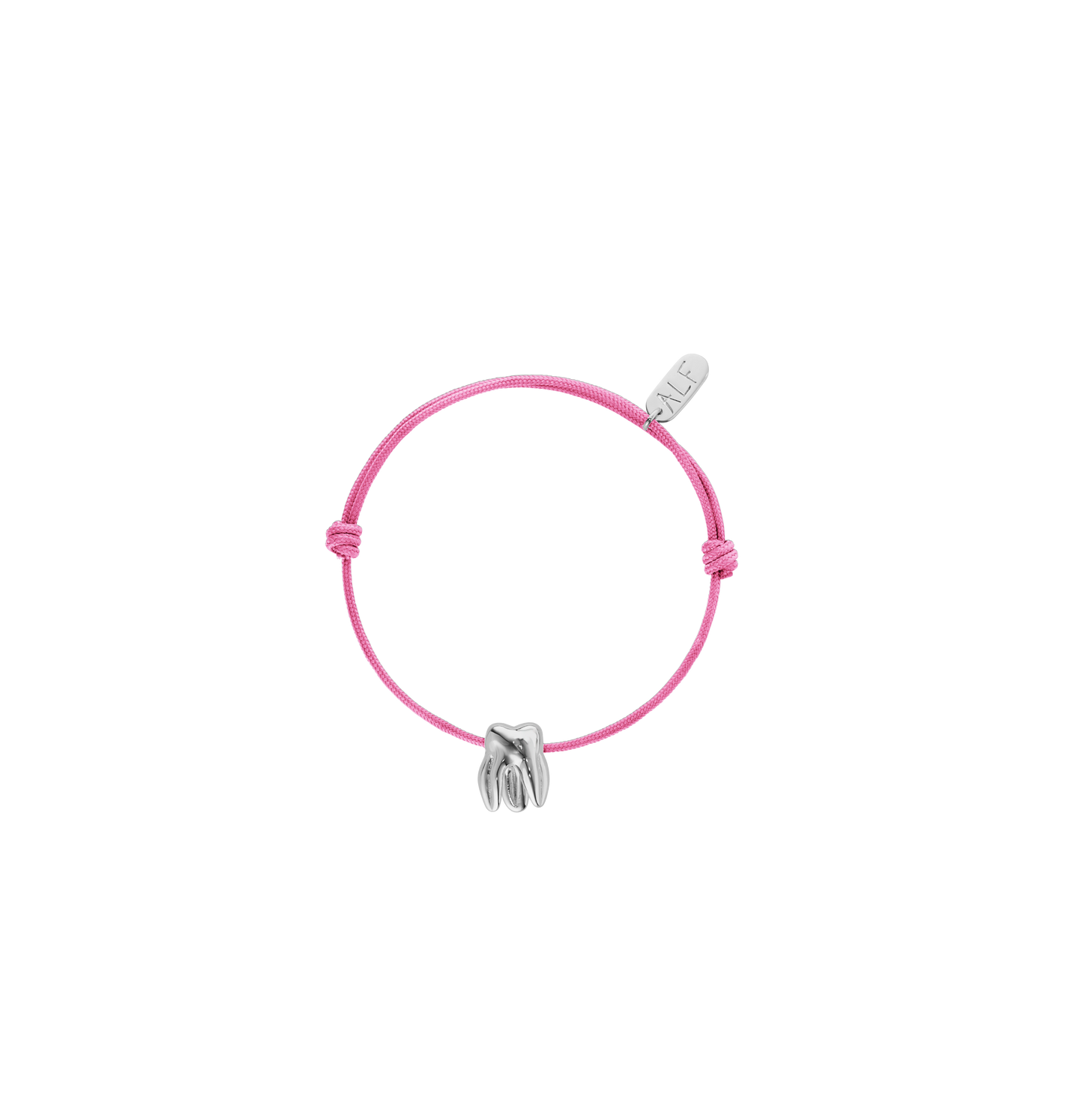Handcrafted ALF Jewelry Molar Cord Bracelet in 925 sterling silver and adjustable light pink nylon cord.