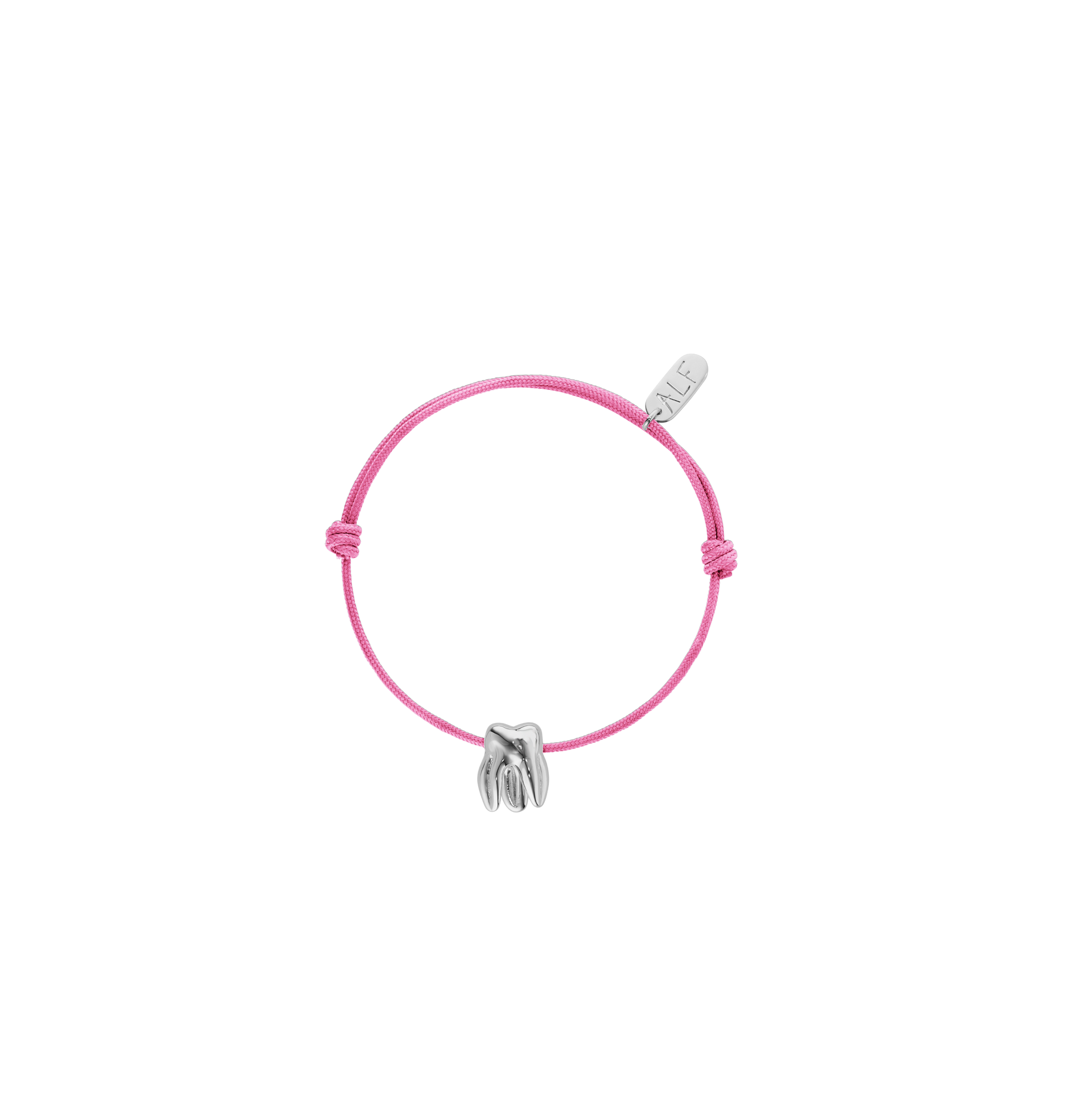 Handcrafted ALF Jewelry Molar Cord Bracelet in 925 sterling silver and adjustable light pink nylon cord.