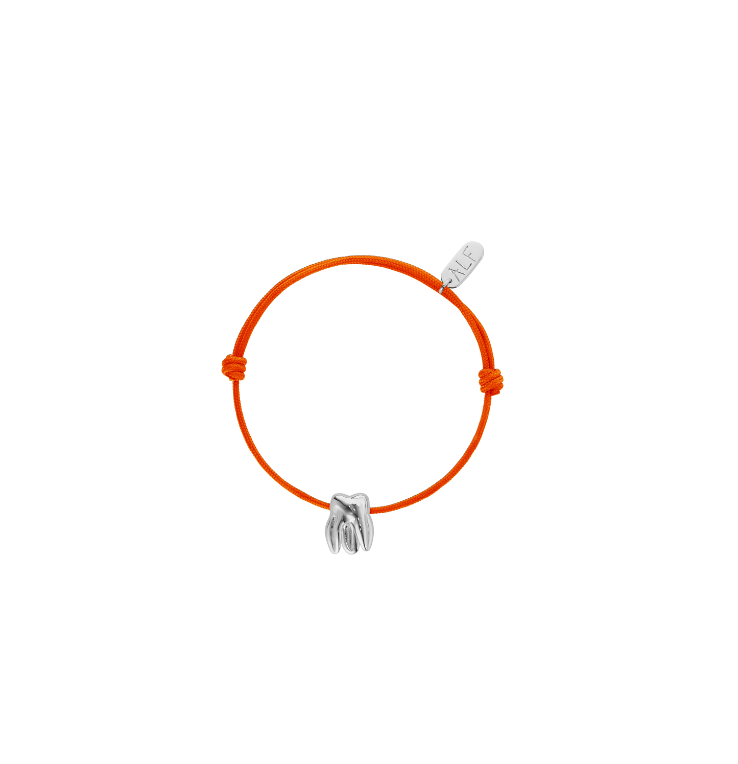 Handcrafted ALF Jewelry Molar Cord Bracelet in 925 sterling silver and adjustable orange nylon cord.