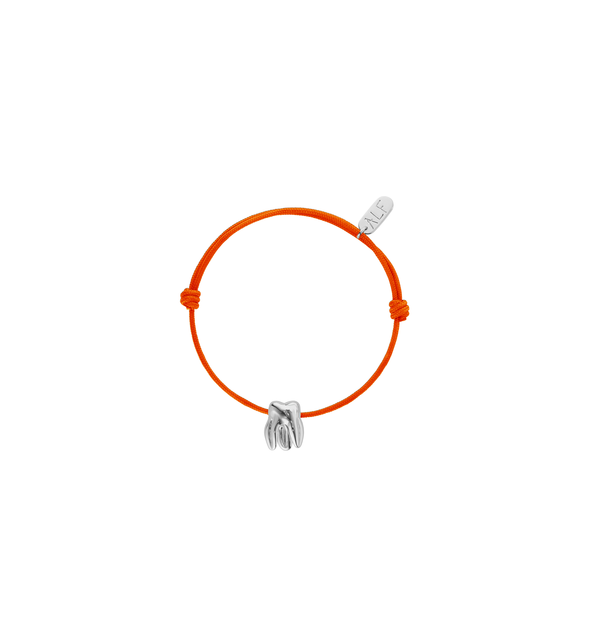 Handcrafted ALF Jewelry Molar Cord Bracelet in 925 sterling silver and adjustable orange nylon cord.