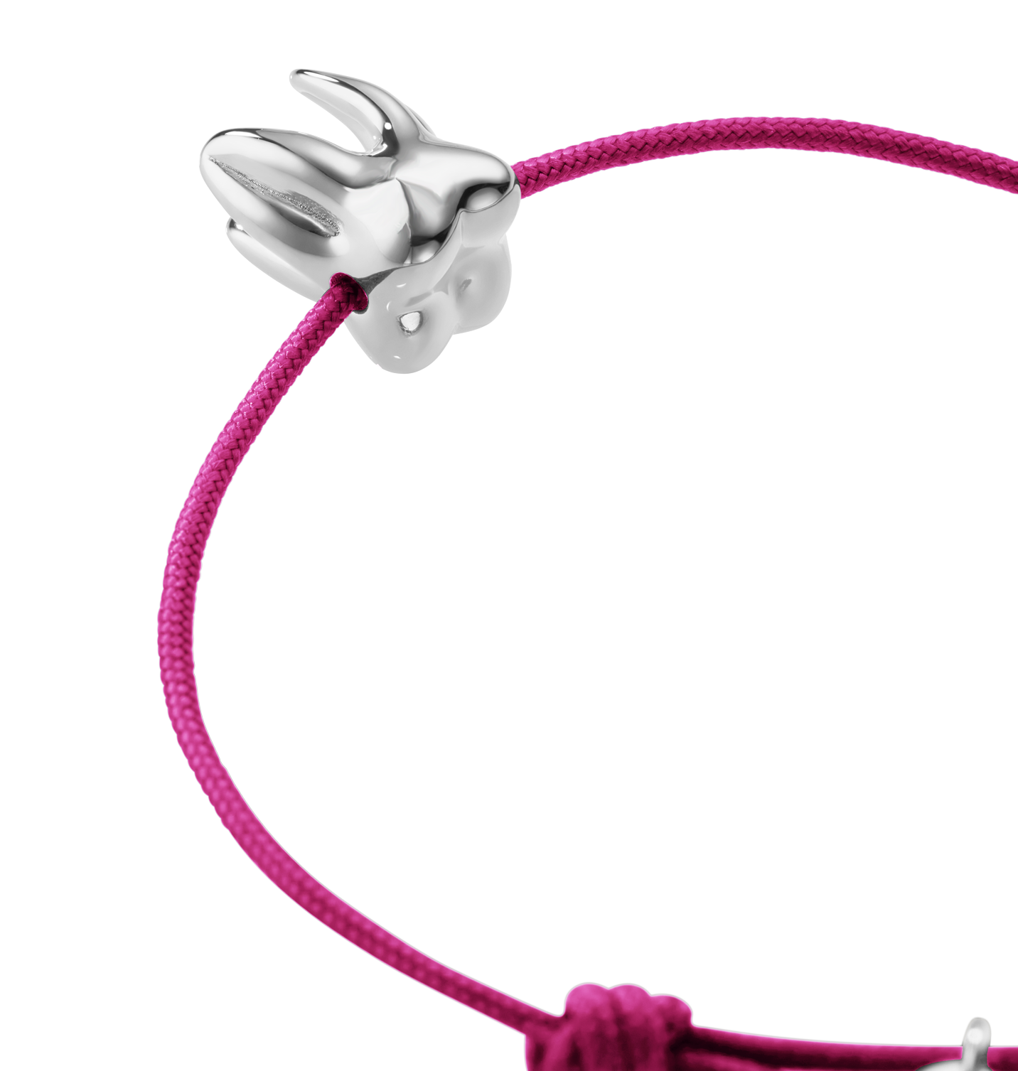 Handcrafted ALF Jewelry Molar Cord Bracelet in 925 sterling silver and adjustable fuchsia nylon cord.