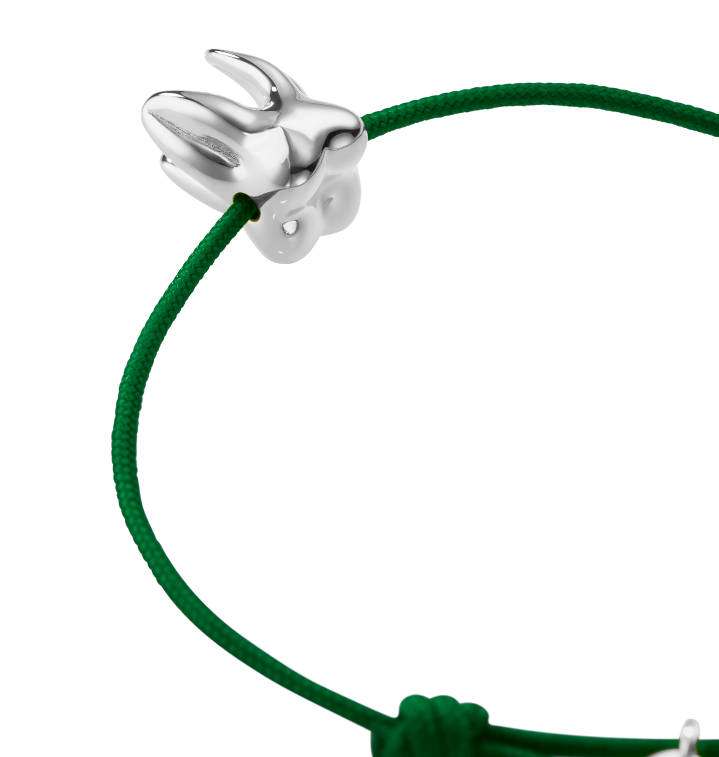 Handcrafted ALF Jewelry Molar Cord Bracelet in 925 sterling silver and adjustable green nylon cord.