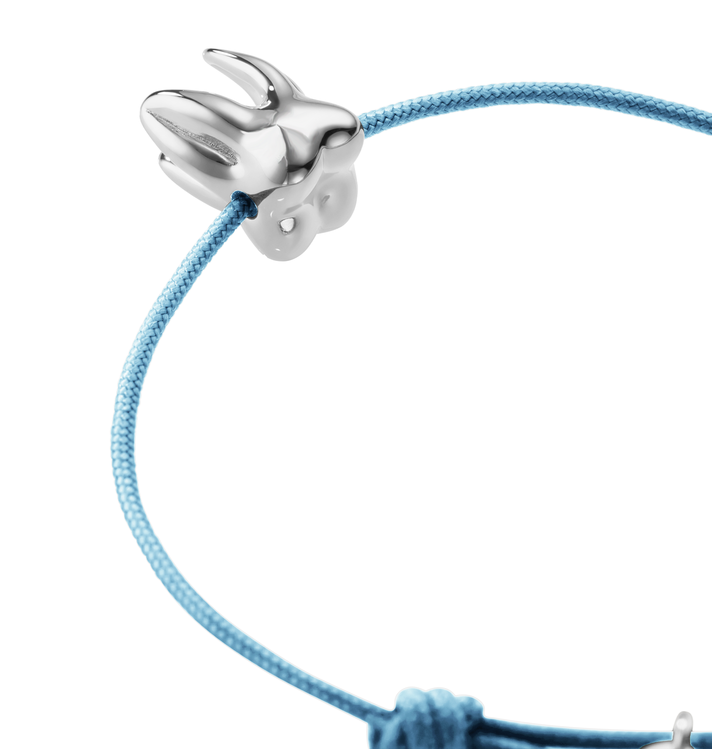 Handcrafted ALF Jewelry Molar Cord Bracelet in 925 sterling silver and adjustable light blue nylon cord.