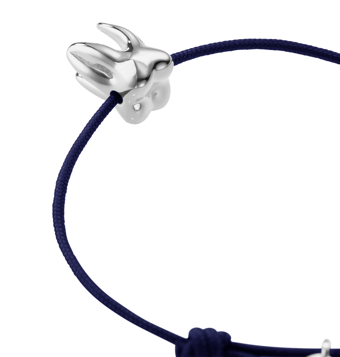 Handcrafted ALF Jewelry Molar Cord Bracelet in 925 sterling silver and adjustable navy blue nylon cord.