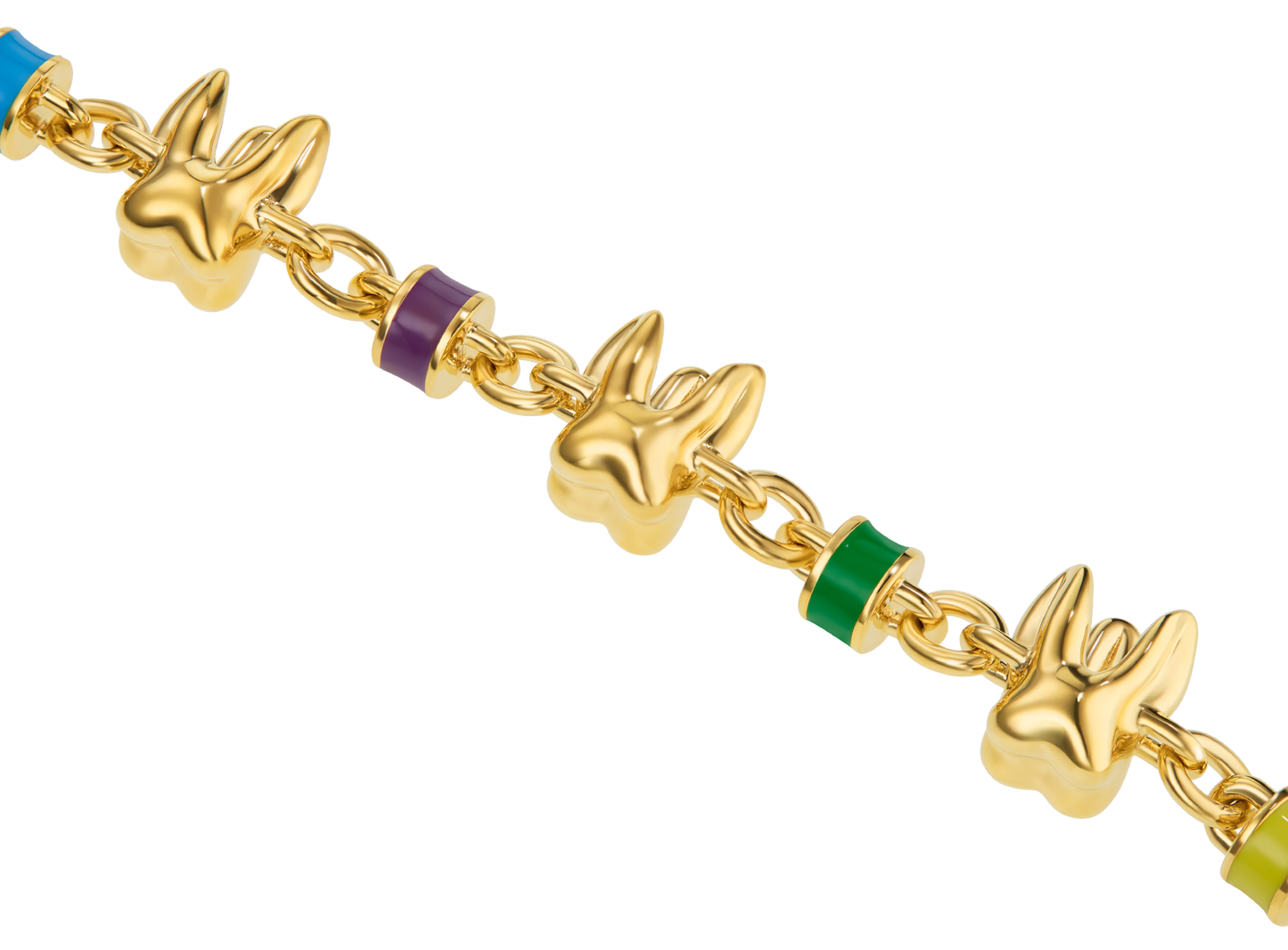 ALF Jewelry Molar Necklace in 18ct gold vermeil with colorful enamel accents, handcrafted luxury design.