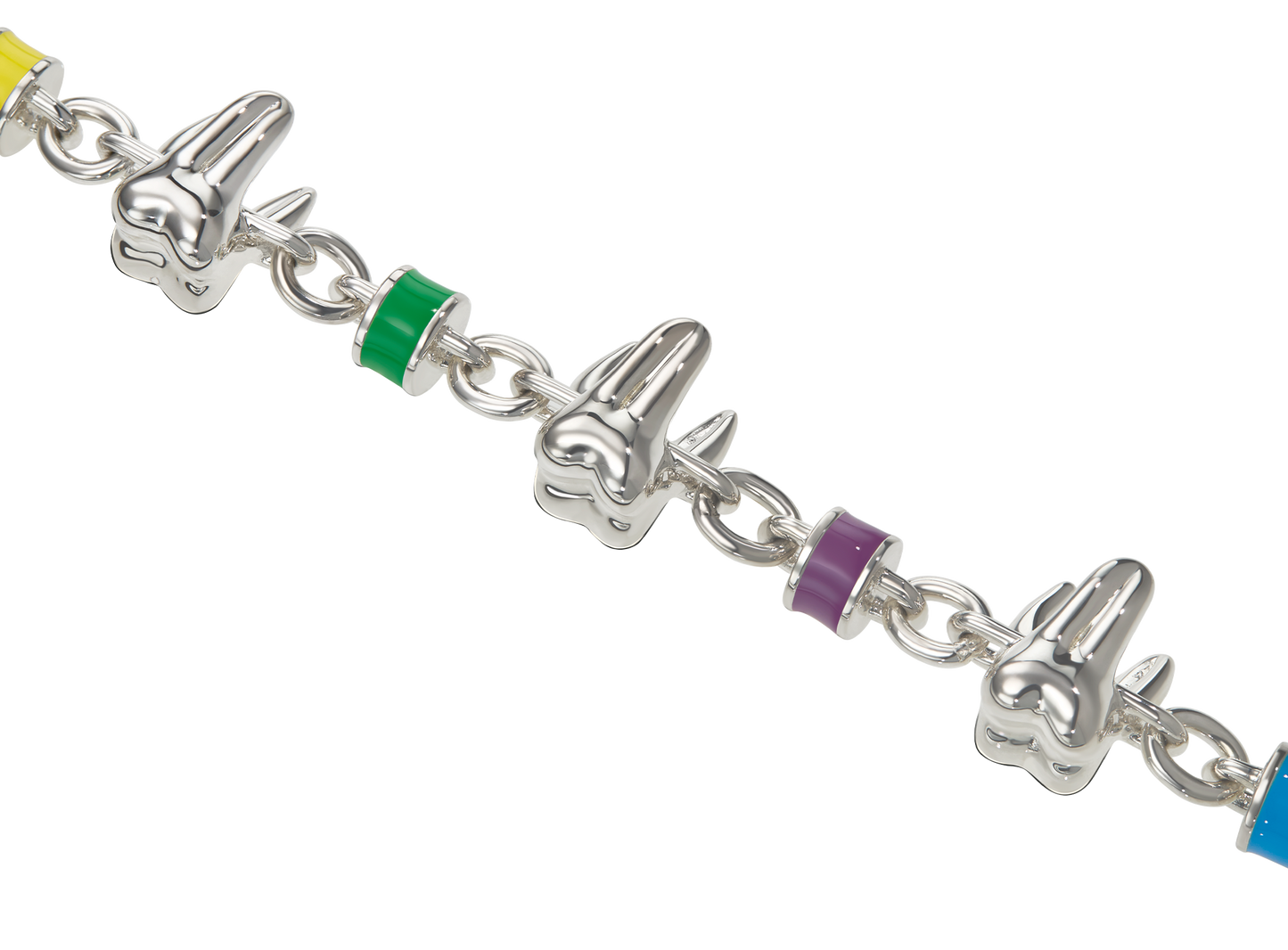 Handcrafted ALF Jewelry Molar Necklace in sterling silver 925 with multicolor enamel details, designer necklace.